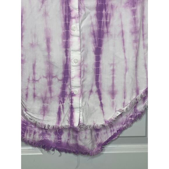 Anthropologie x Cloth & Stone Purple Tie Dyed Frayed Button Down Shirt Small - Picture 6 of 12